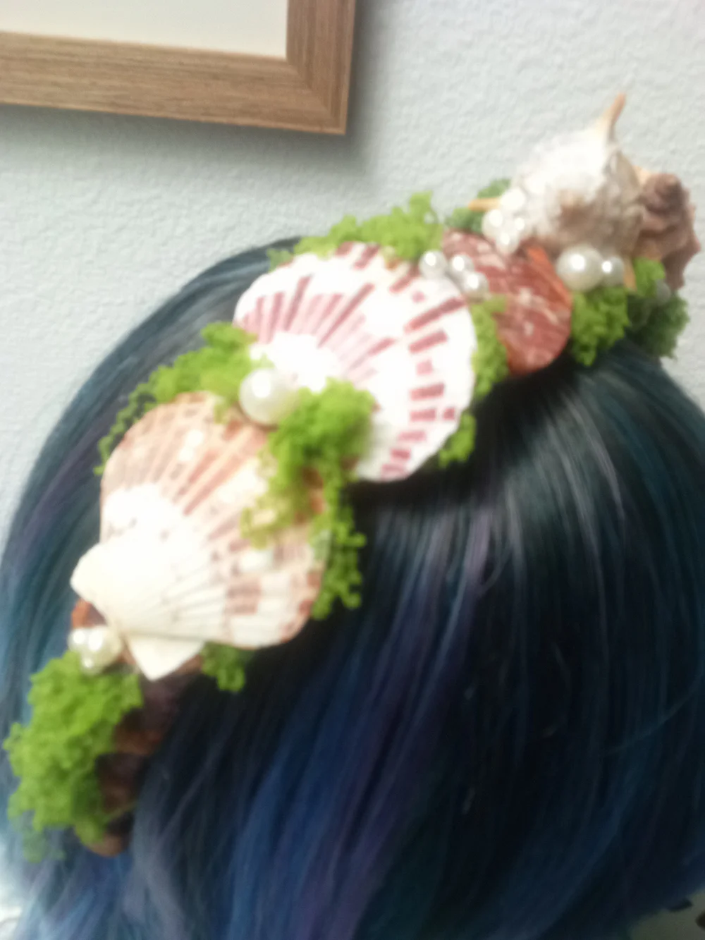 Seashell Pearl Moss Crown Headband